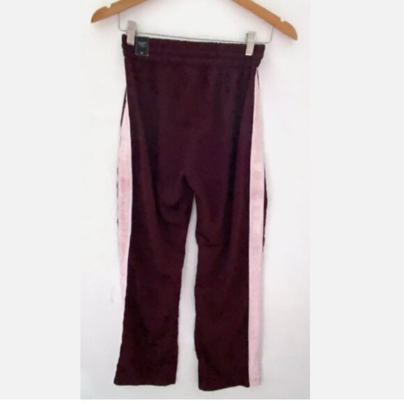 ABERCROMBIE & FITCH Burgundy Satin Pull on Track Pants Velvet Side Stripe XS NWT - Picture 3 of 4